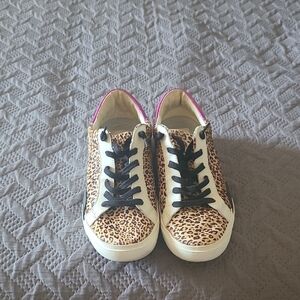 Leopard Print Kids Sneakers with Pink Accents